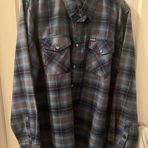 DIXXON Men's Western Style Blue and Gray Plaid Shirt